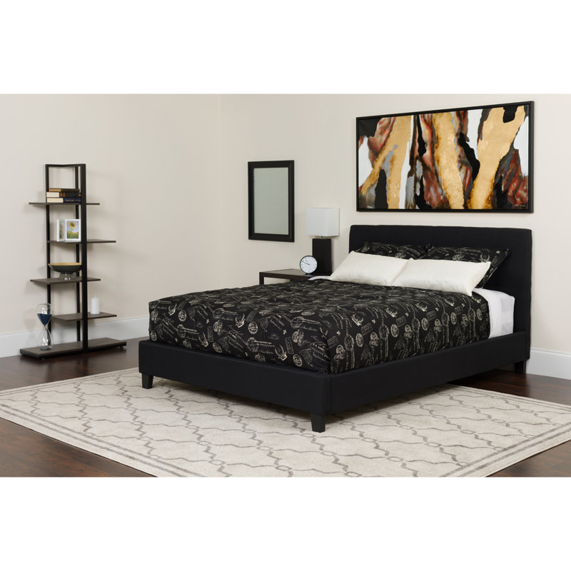 Lit plateforme tapissier avec matelas à ressorts ensachés Aluino, Noir, Double