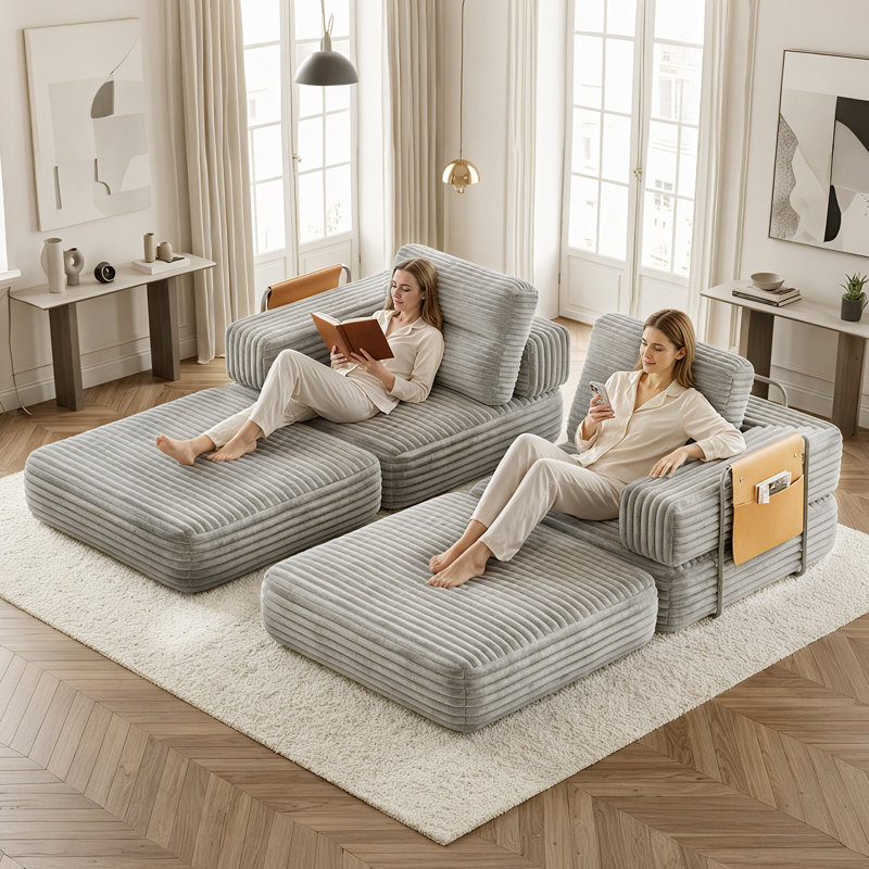 Canapé-lit modulaire avec canapé-lit modulaire convertible et poche latérale pour appartements et salon, Gris