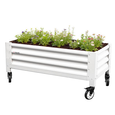A Anleolife Elevated Raised Garden Bed With Lockable Wheels, 48X18X35 In Galvanized Steel Planter Box With Legs, Waist-High Design, Reinforced Frame For Balcony, Patio & Porch