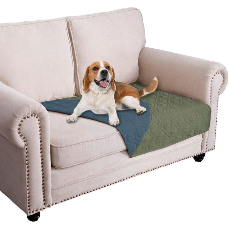Reversible Waterproof Pet Blanket for Sofa and Bed, Green and Navy, 82" x 120"
