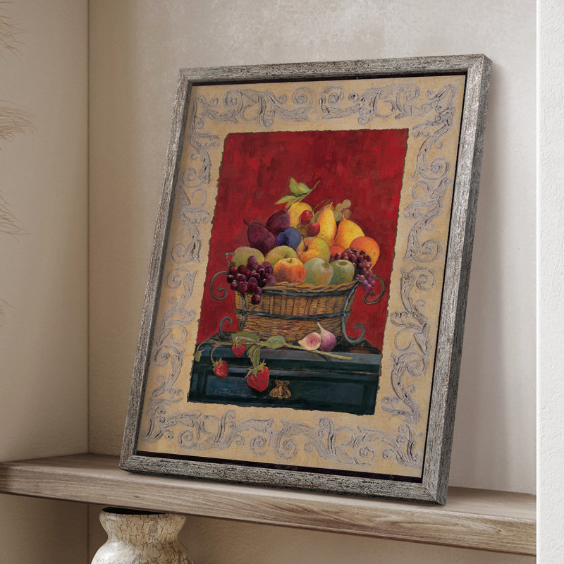 Panier de fruits traditionnel I, reproduction encadrée - bois massif, H 21 po x l 17 po