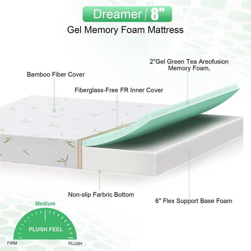 Matelas en mousse viscoélastique imprégnée de gel 8 po Alwyn Home Bournon, Grand lit