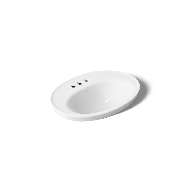 Serif Ceramic Oval Drop-In Bathroom Sink with Overflow, White, 4'' Centerset