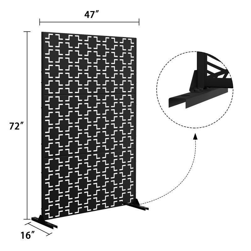 Paravent en métal H 4 pi x l 6 pi, Noir