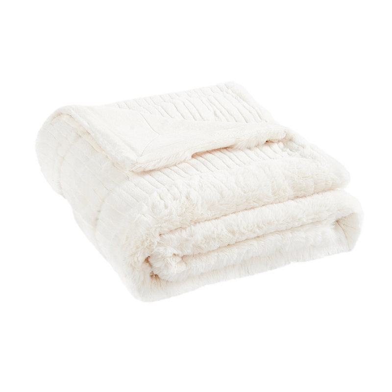 Sculpted Stripe Faux Fur Throw, White