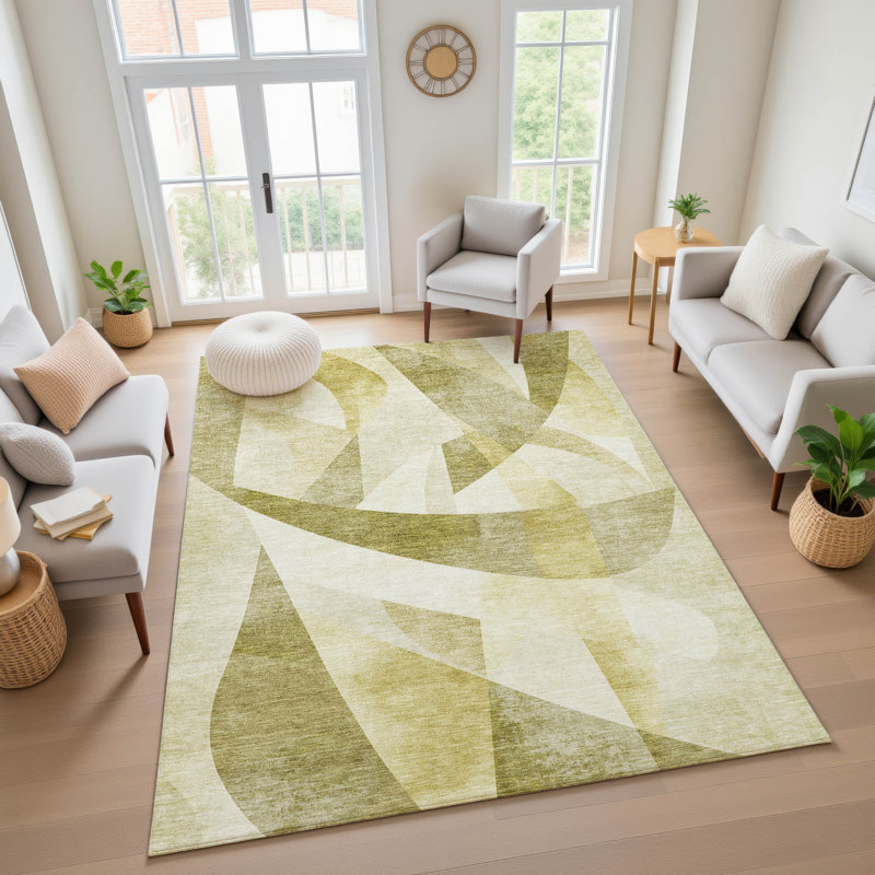 Premium Machine Washable Ashington AMF1836 Swirls Rug, Rectangle 8' x 10'