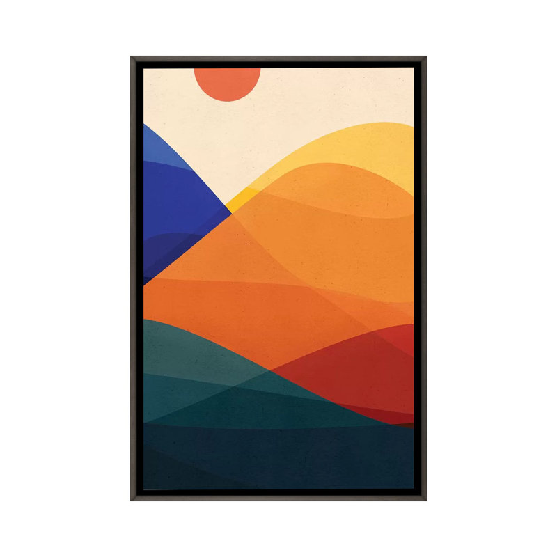 Montagnes méditative-impression d’art graphique, Pas de tapis, Toile avec cadre gris, H 26 po x l 18 po x 1,5 po