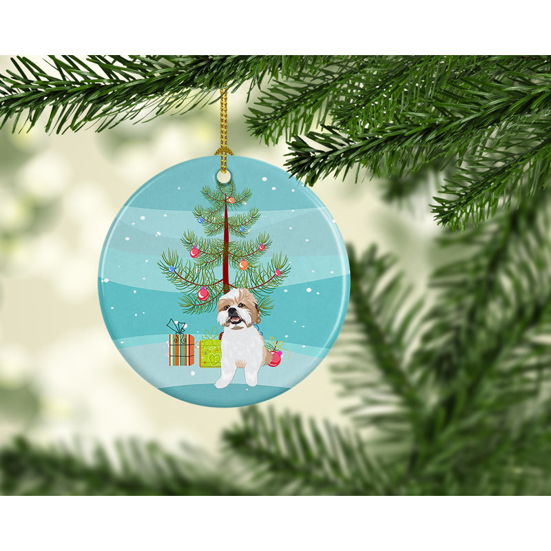 Ornement de Noël Shih-Tzu, Shih-Tzu argent doré et blanc