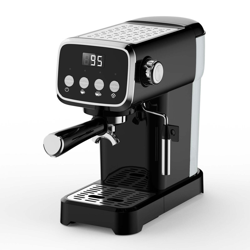 20 Bar Slim Vertical Espresso Machine With Milk Frother, 43 oz Tank, Built-in Cup Warmer, Screen Button, Compact Design, Black