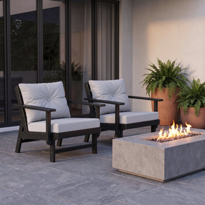 Ensemble de 2 fauteuils d'extérieur en PEHD avec coussins et coussins de dossier pour patio, terrasse et jardin