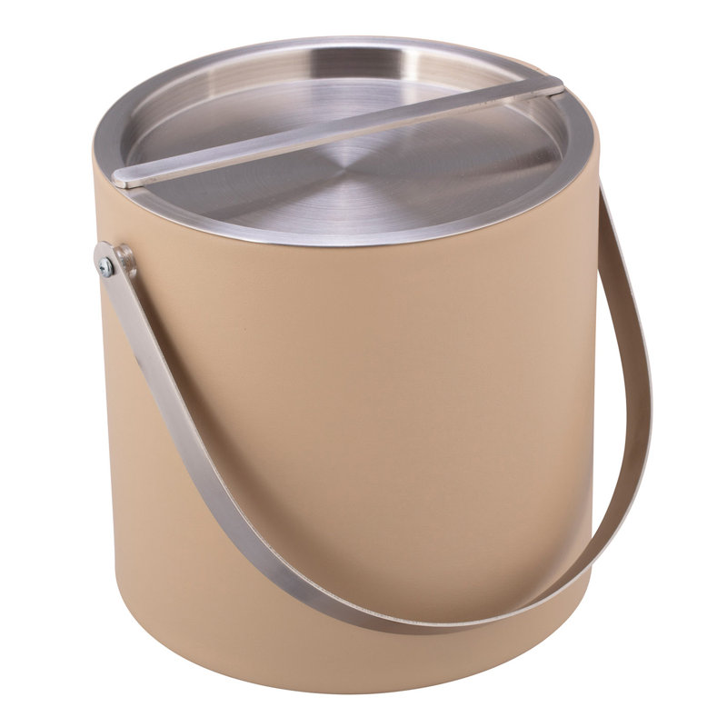 Seau à glace en similicuir Senetta, Beige / chrome brossé