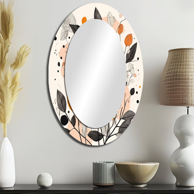 Retro Terracotta Wildflowers Illustration XII - Modern Oval Wall Mirror