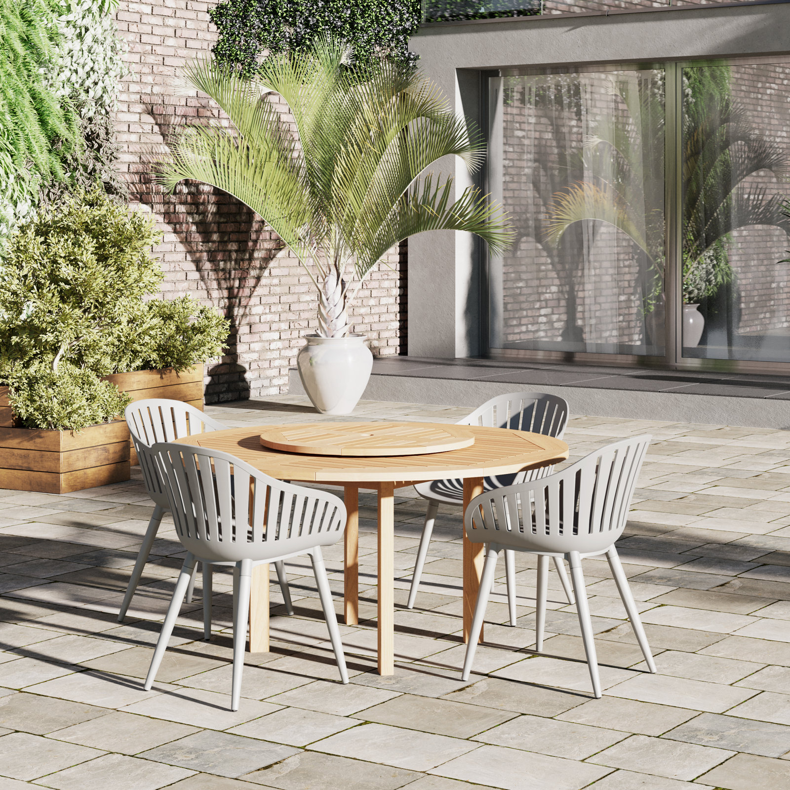 Anautica 59" Eucalyptus Patio Dining Set, Grey