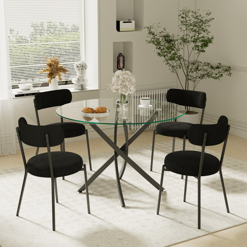 Ensemble de table de salle à manger 5 pièces, Noir, noir, noir, noir, H 29,5 po x L 36 po x l 36 po