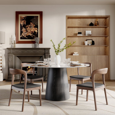 Modern Round Pedestal Dining Kitchen Table Set With Curved-Back Chairs