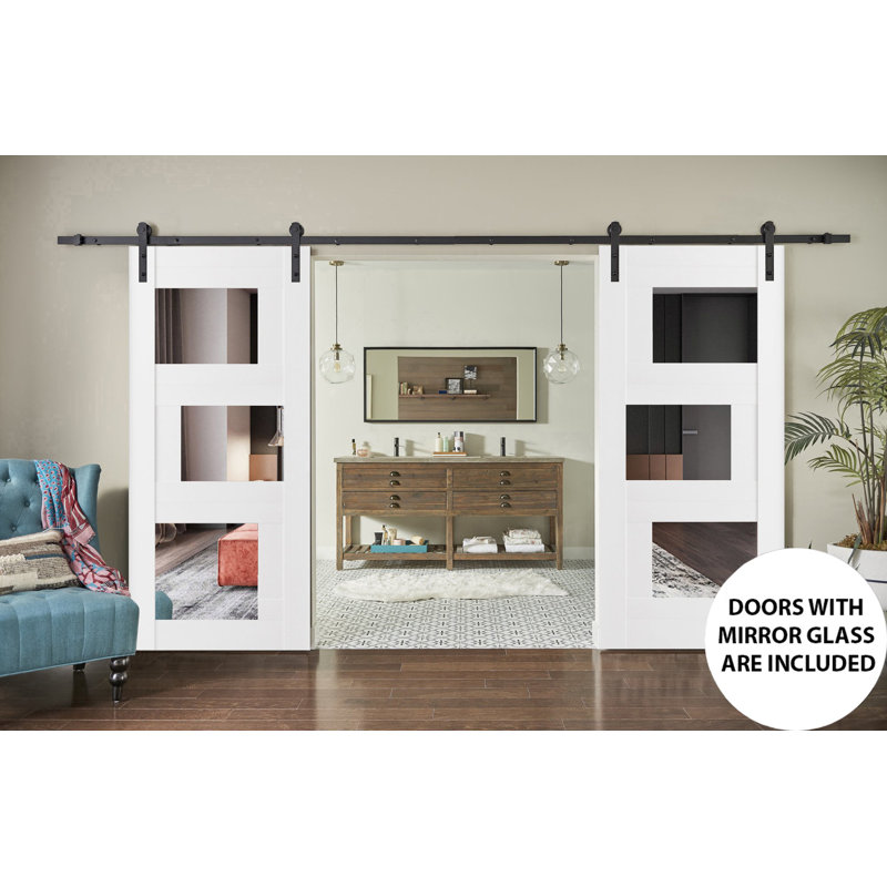 Portes de grange en bois à panneaux en verre Quadro, 60 po x 96 po