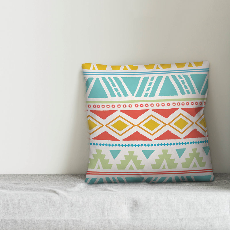  Coussin Tribal, Polyester/ Bourre en polyester, 18" x 18", Sarcelle / Vert citron / rouge