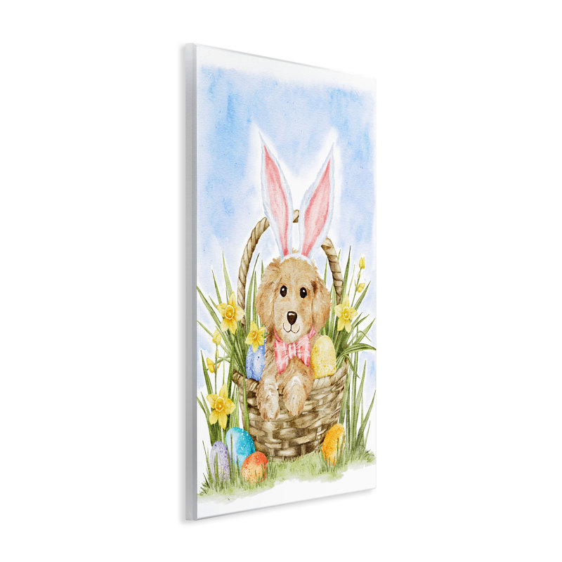 Plaque murale printemps chiot de Pâques, design par Amy Hall, H 19 po x l 13 po