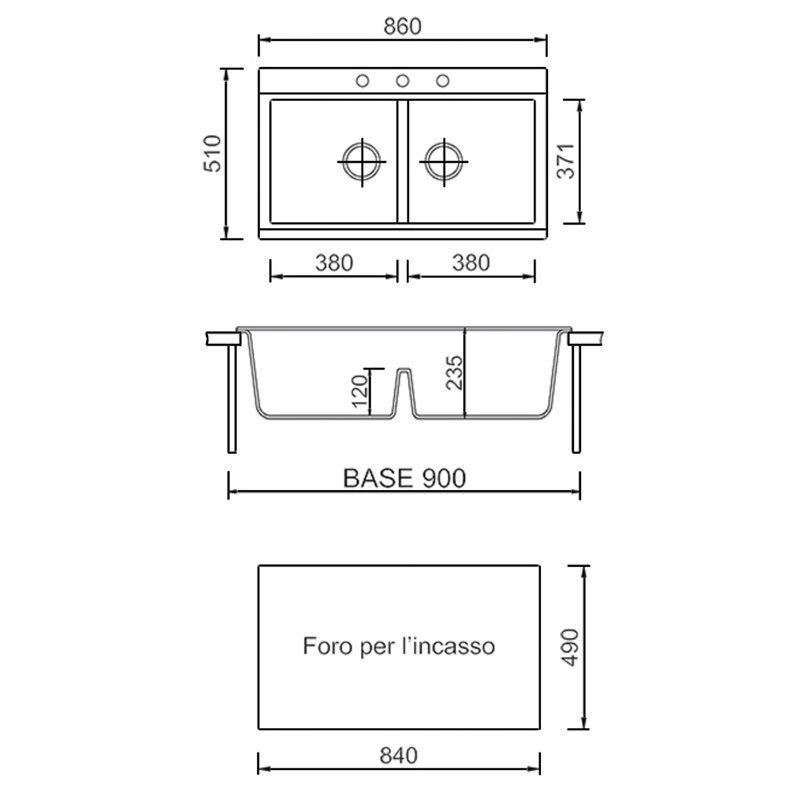 Belfry Kitchen Braedon 510mm W Double Bowl Granite Kitchen Sink with 1 Faucet Hole