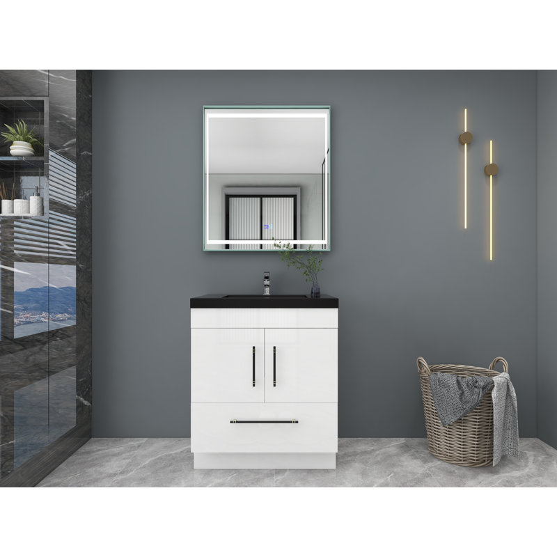 Ensemble de meuble-lavabo simple 30 po Camoni, Blanc ultrabrillant, Noir mat