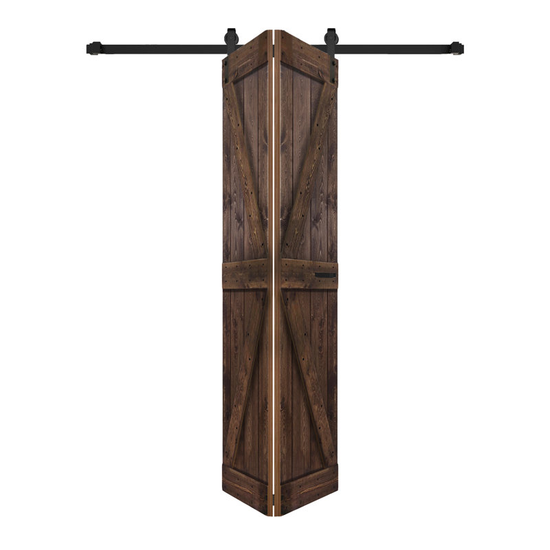 Kona Coffee Solid Spruce Bi-Fold Barn Door with Hardware Kit