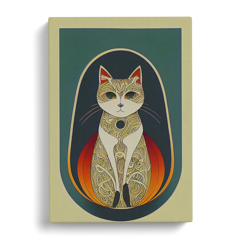 Cat In Art Nouveau No.5 - Wrapped Canvas Print, 50cm H x 35cm W x 3cm D