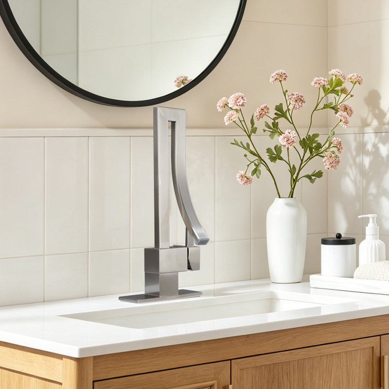 Single Handle Bathroom Faucet With Deck Plate For 1 Hole Or 3 Holes Sink, Brushed Nickel