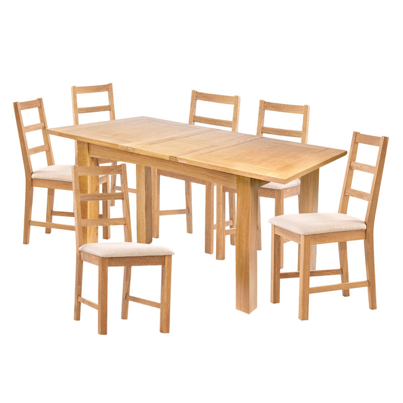 6 - Person Extendable Solid Oak Dining Set, Beige