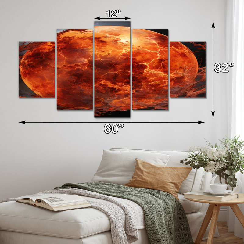 Planète Io Fiery I - art mural sur toile Planète espace - 5 panneaux