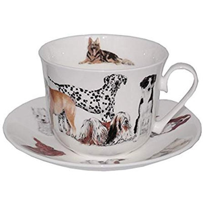 Roy Kirkham Breakfast Cup/Saucer-Dogs Galore Set Of 2
