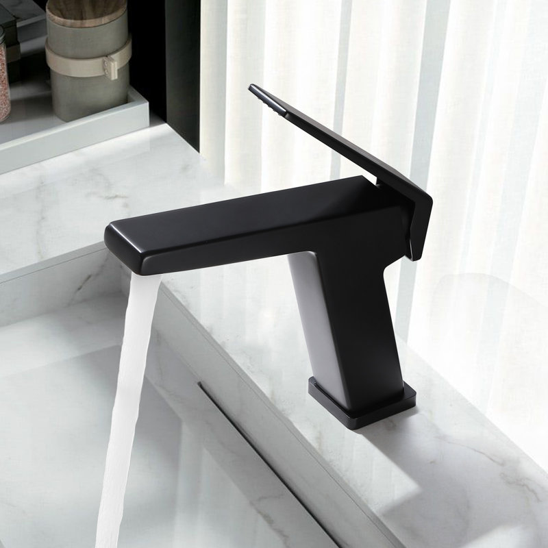 7.48" Solid Brass Single Hole Single Handle Bathroom Sink Faucet With Drain Assembly, Matte Black