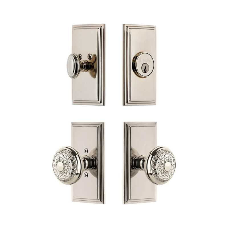 Grandeur Carre Short Plate Entry Set with Windsor Knob in Antique Pewter, 2.375", Lifetime Brass