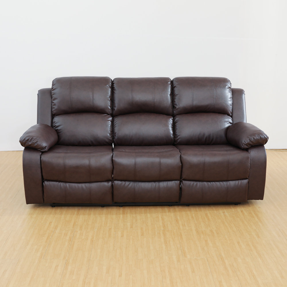 Latitude Run® 82'' Brown Semi PU Synthetic Leather 3 Seat Sofa Living