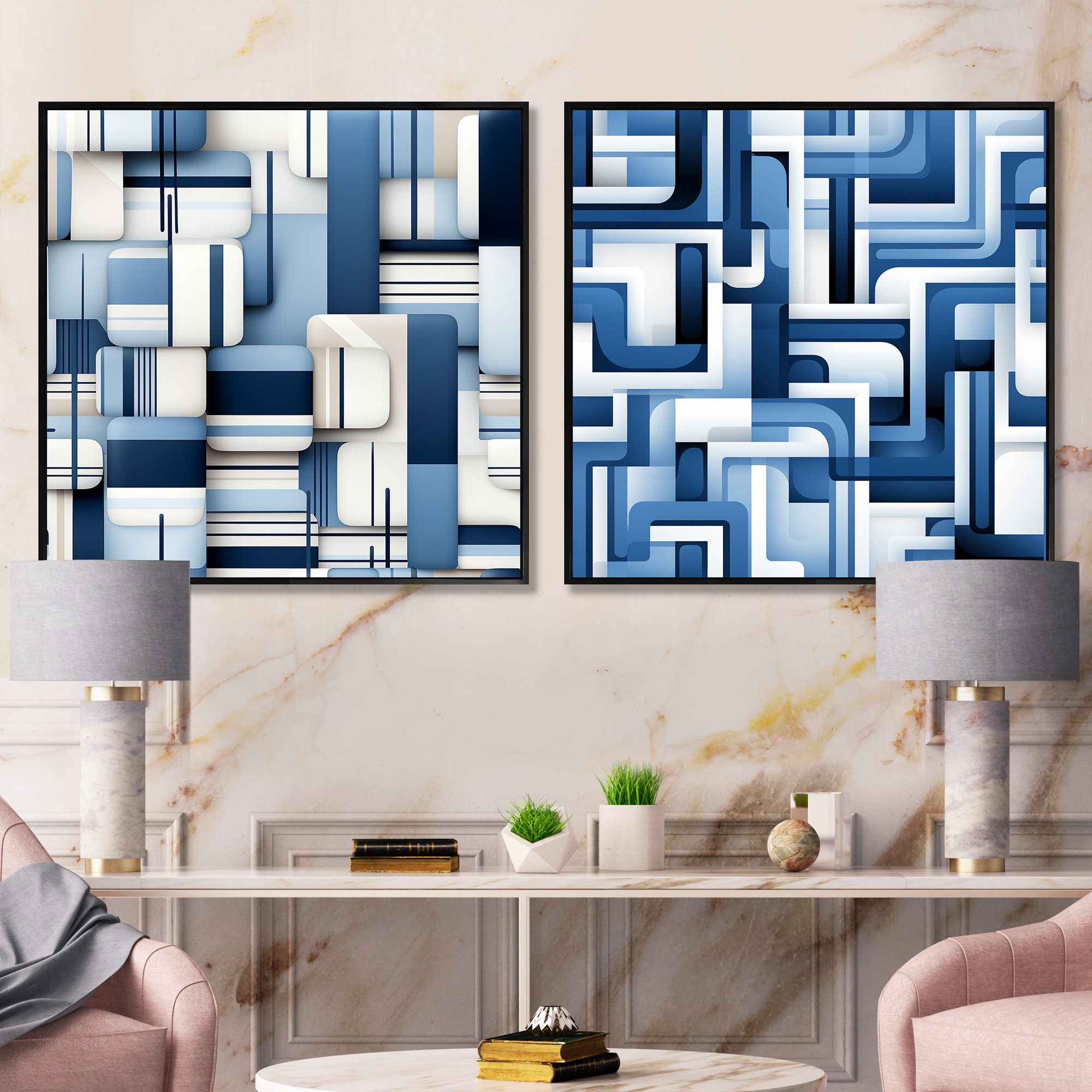 Wade Logan® Coraly - Abstract Shapes Square Collage Set Of 2 | Wayfair