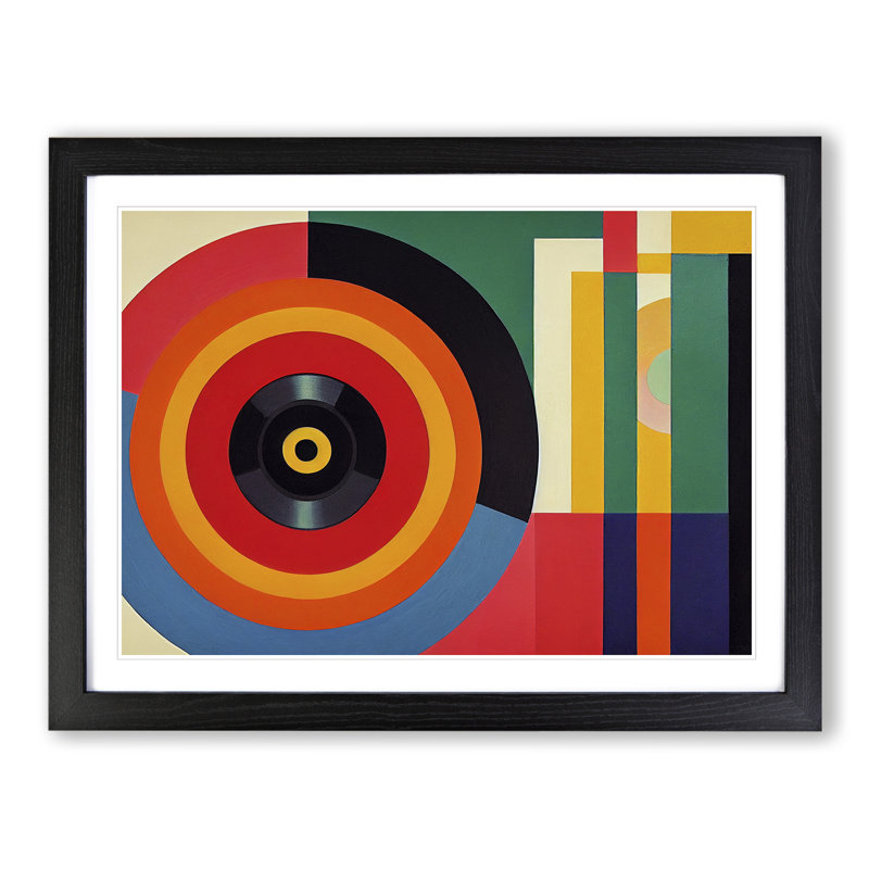 Abstract Vinyl Record Vol.1 - Single Picture Frame Print, Black, 46cm H x 64cm W x 2cm D