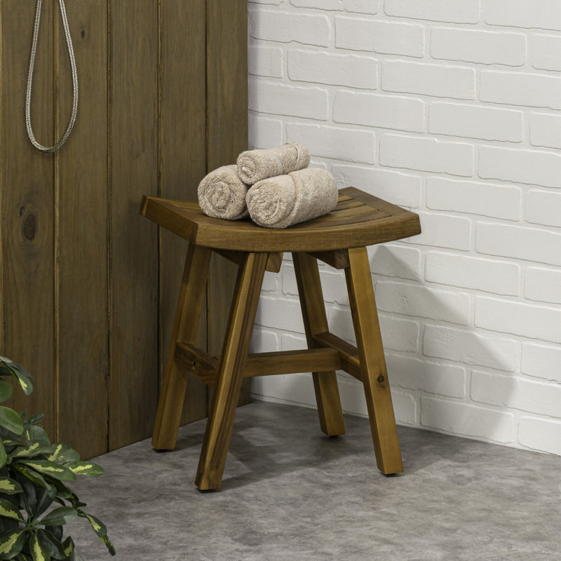 Tamlyn Modern Solid Acacia Wood Shower Stool, Water-Resistant Slatted Spa Bath Seat & Shaving Bench for Bathroom or Indoor/Outdoor, Natural