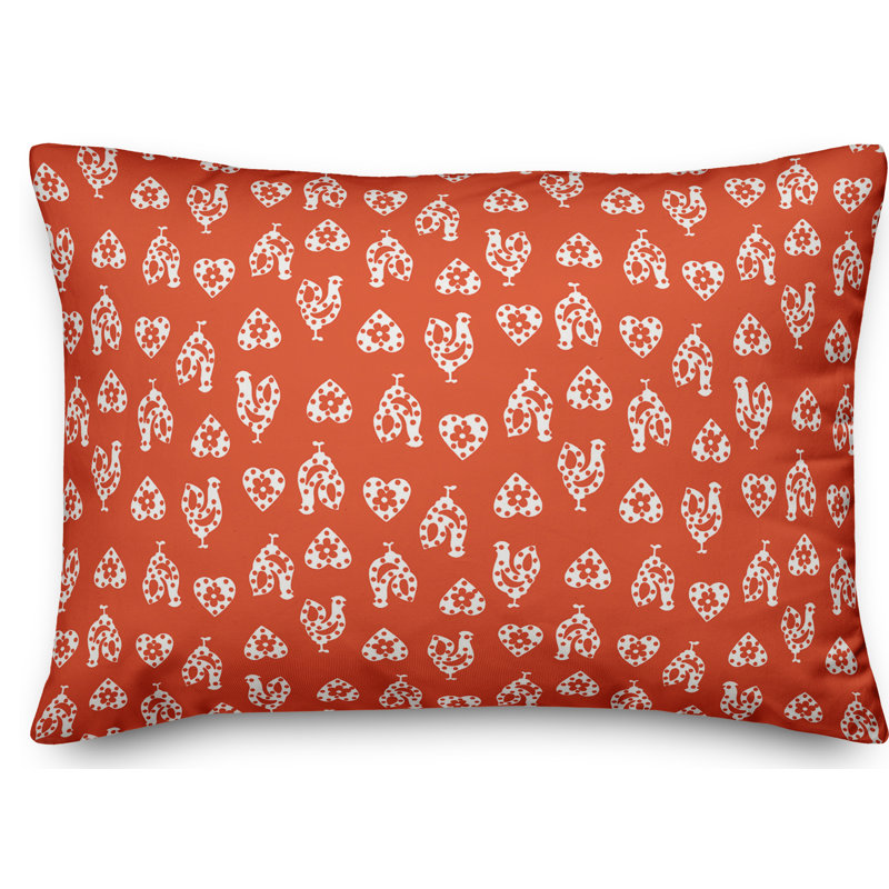 Rooster Toile Reversible Throw Pillow, Red