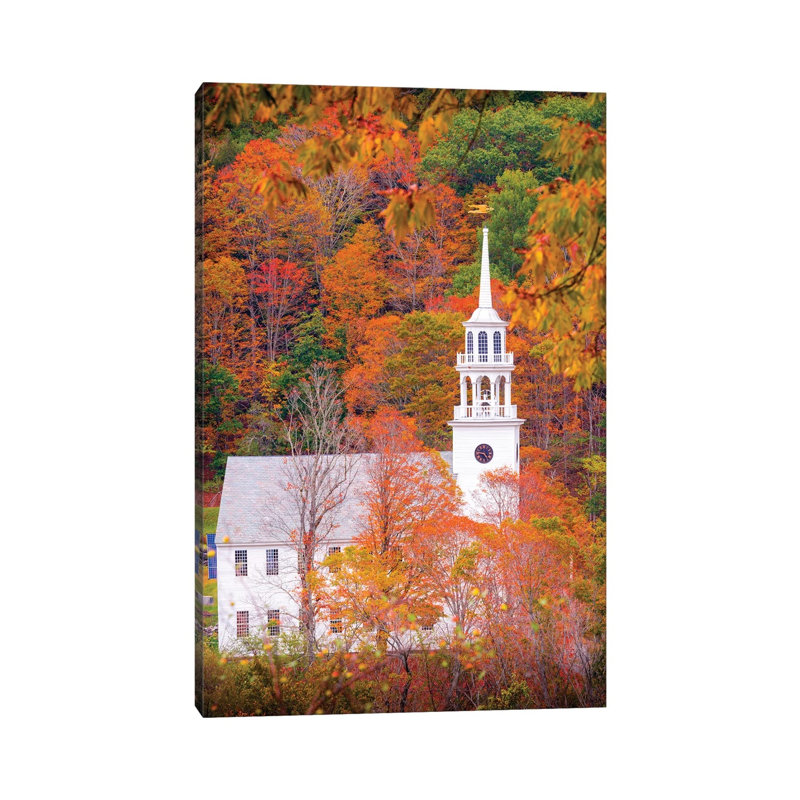 Church With Fall Foliage In Vermont New England by Susanne Kremer - Wrapped Canvas Gallery-Wrapped Canvas Giclée