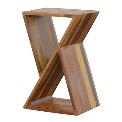 Brown Accent Table With Geometric Details For Living Area Recycled Wood Eye-catching Shapes