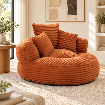 Fauteuil à billes en velours côtelé de 42,52 po de large avec rembourrage en mousse, accoudoirs et 3 coussins Nuvellorique