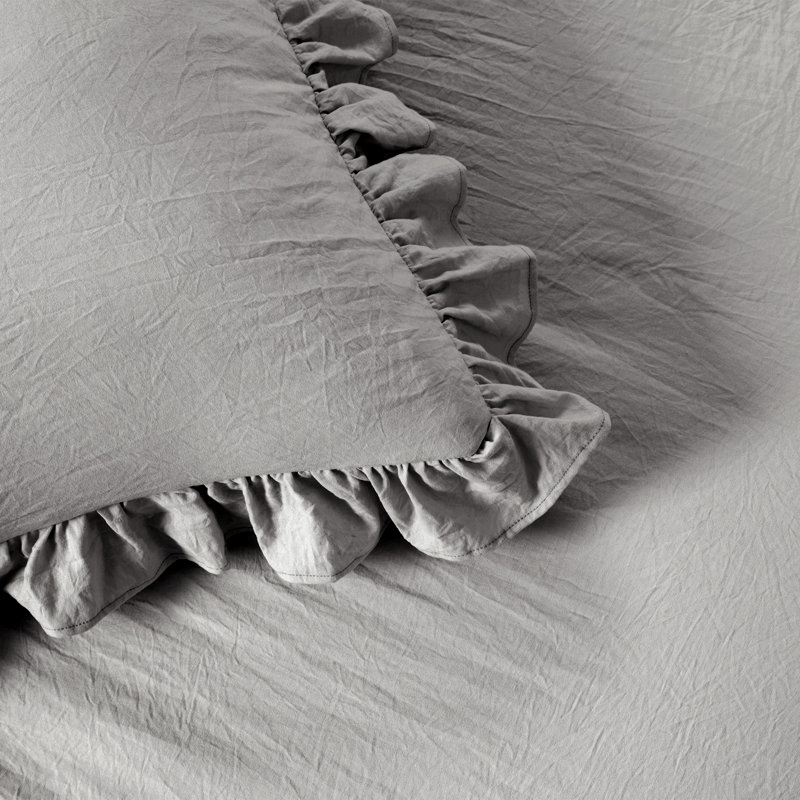 Reyna Microfiber Ruffle Skirt Bedspread Set, King Bedspread + 2 King Shams, Dark Gray