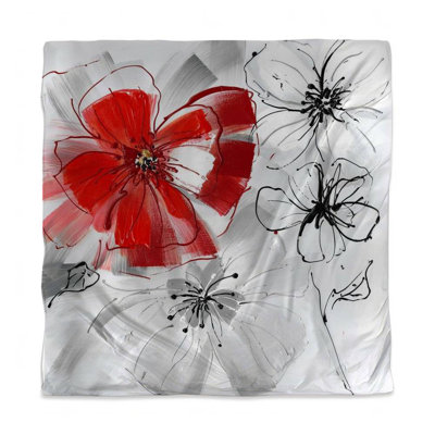 Botanical Gray Duvet Cover - Red & Gray Flowers Home Decor