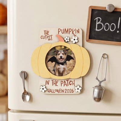 Décorations d'Halloween : cadres photo en bois aimantés pour réfrigérateur, 5 styles, forme citrouille/bonbon, présentoir pour photos de famille.
