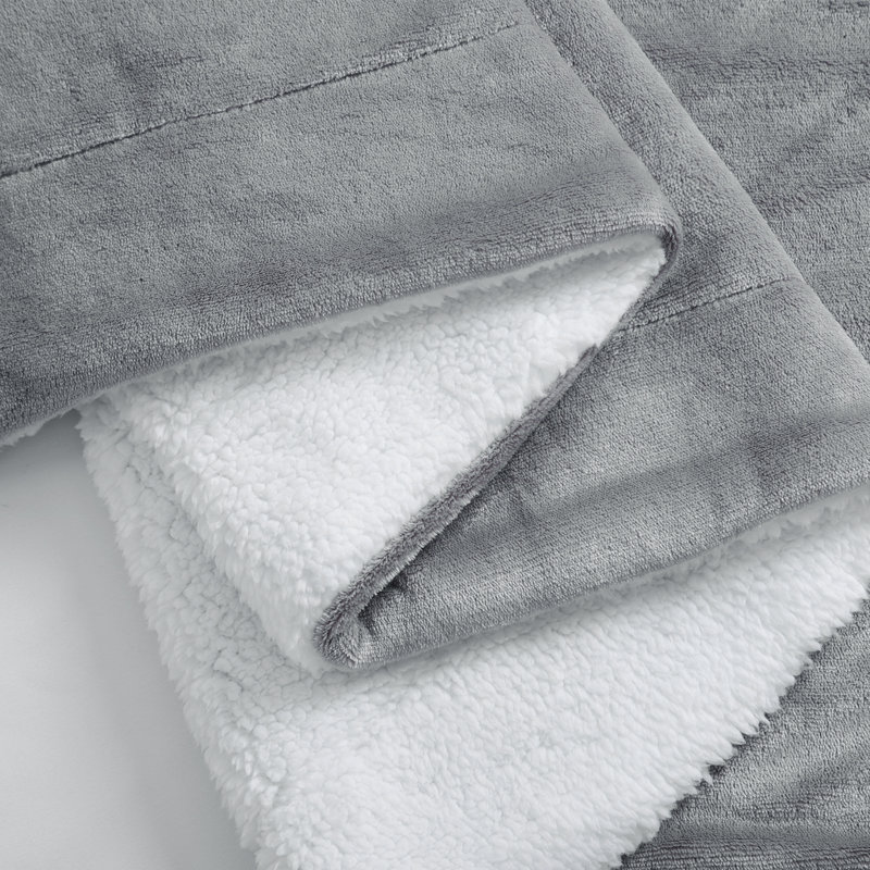 Couverture polaire Aisbo Sherpa, Gris, Grand lit