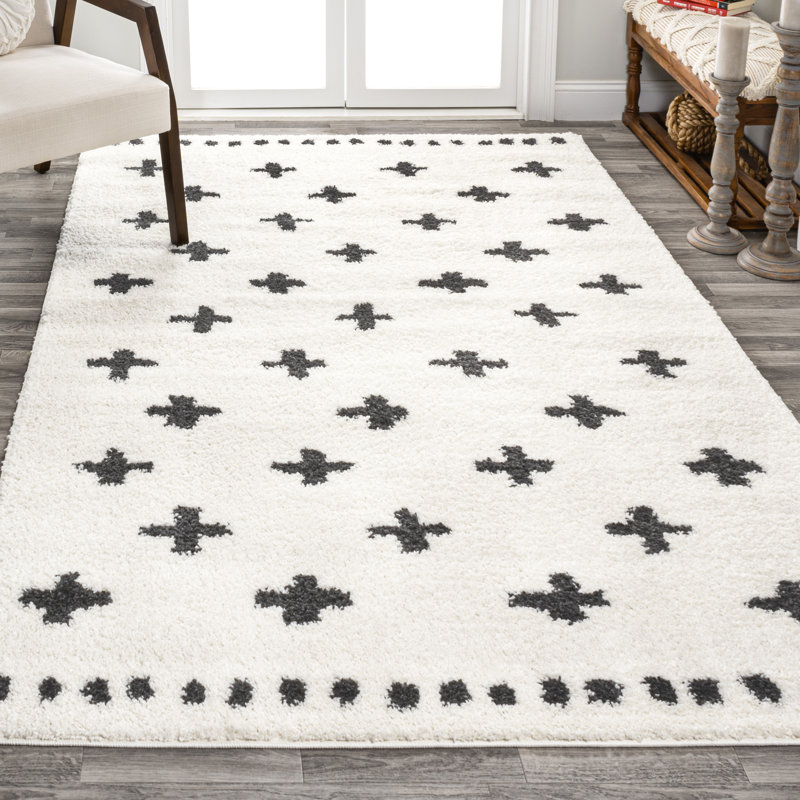 Cristo Berber Geometric Shag White/Gray Rug, Rectangle 4' x 6'