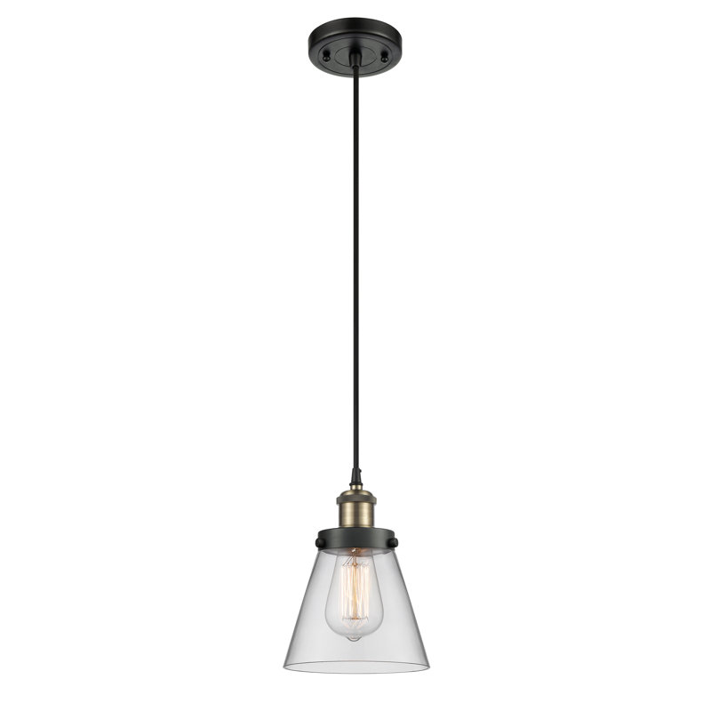 Mini-luminaire suspendu à cordon 1 lumière Ballston Urban Cone, Transparent, Noir/laiton