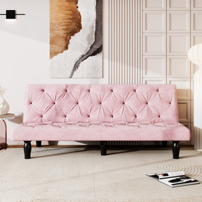 Pink Velvet Bed With 66 - Inch Depth, Frame, 3 Adjustable Positions, High Elastic Foam Filling, Matches Any Decor Bed, Gears For To Switch, Design, Support, Seat Cushions Relaxation