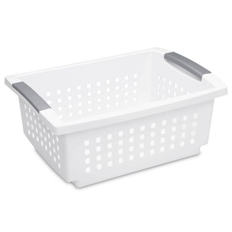 Sterilite Small Stacking Storage Basket with Comfort Grip Handles, White