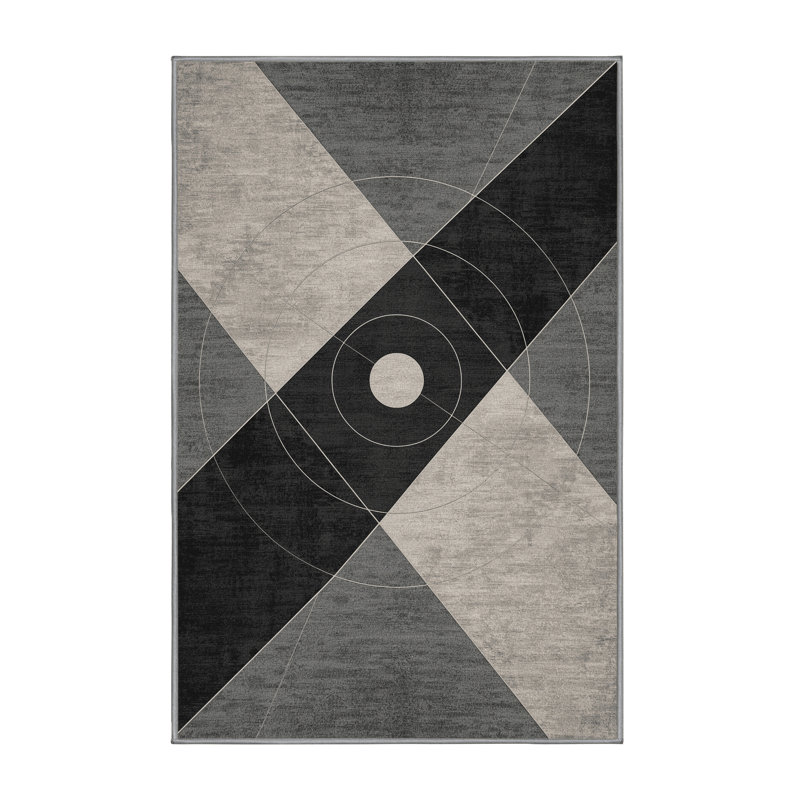 Tapis géométrique moderne et contemporain lavable à la machine à motif d'atomes Parlin - Gris, 2 x 5