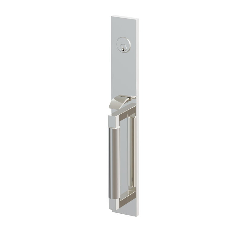 Ensemble de porte d'entrée pleine longueur Emtek Select tubulaire, tige extérieure carrée en L, poignée lisse, tige intérieure carrée en L, poignée en marbre blanc, gauche, nickel poli